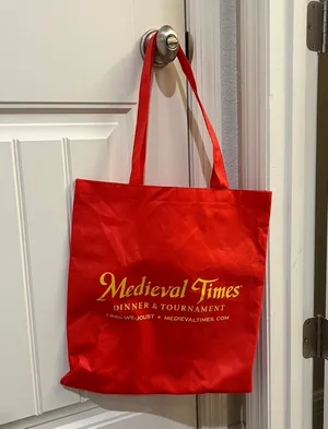 Medieval Times Dinner & Tournament Red Gold Logo Reusable Tote Bag thumbnail 2