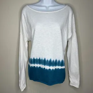 VINCE Womens Tie Dye Dip Dyed Top Teal White Long Sleeve Shirt Size X-Small thumbnail 2