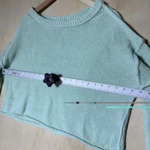 Free People Cropped Knit Sweater Women's Mint Green Cotton Crew Neck Small thumbnail 4