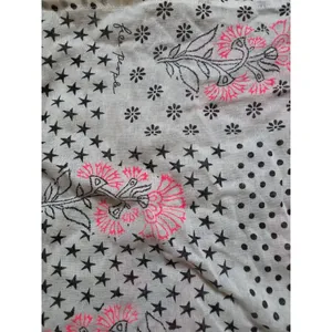 Free People Shoulder Bag White Pink Black Floral Fabric Tote Reusable Shopper thumbnail 2