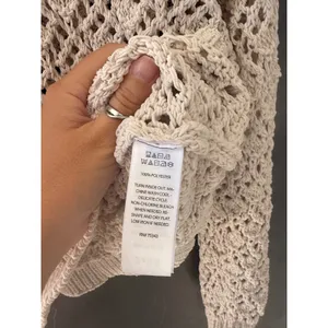 Artelier Nicole Miller Womens Cream Crochet Open Knit Sweater Small Beige Boho‎ thumbnail 7
