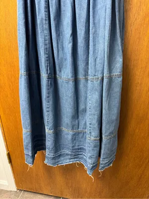 Free People Pretty in Pleats Indigo Blue Denim Raw Hem Midi Dress Medium $148 thumbnail 9