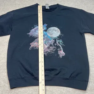Vintage 90s Y2K Gildan Heavy Blend Howling‎ Wolves Moon Graphic Black Small thumbnail 6