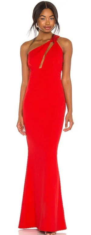 Revolve x Katie May Edgy Dress Red One Shoulder Cutout Maxi Gown‎ Dress Medium thumbnail 1