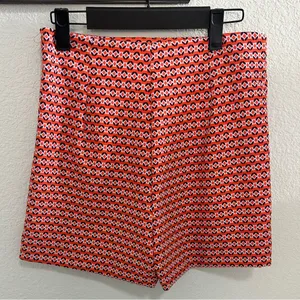 Zara Fitted High Waist Orange and Purple Geometric Print Shorts Small thumbnail 5