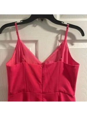 ✅NWT Do+Be Pink Spaghetti Strap Asymmetric Hem Fitted Hot Pink Dress thumbnail 6