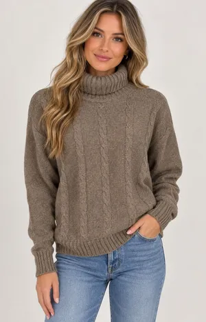 Umberto Severi Turtleneck Sweater Brown Cable Knit Mohair Italian Vtg Womens Med thumbnail 1