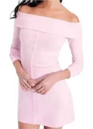 Wild‎ Fable Pink Ribbed Off The Shoulder Button Down Mini Dress M Y2K stretch thumbnail 1