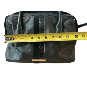 Cole Haan Black Soft Leather Satchel Handbag Gold Accents Navy Interior thumbnail 4