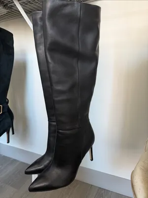 Quizme Platform Leather Boots Black Stiletto Heel Boots with Zipper thumbnail 6