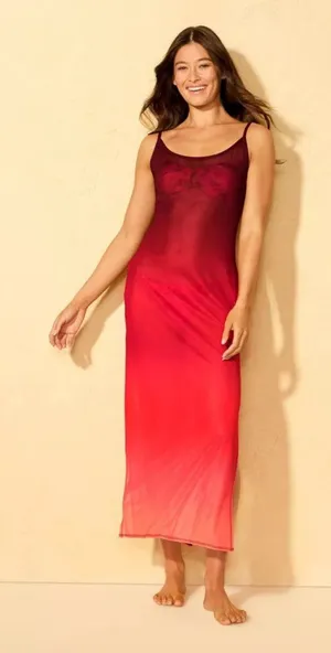 NWT Shade & Shore Red Ombré Cover Up Maxi dress Mesh Size XS thumbnail 1