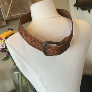 Vintage Brown Embossed Leather Belt thumbnail 4