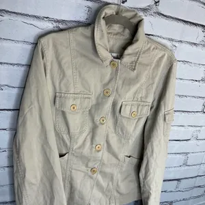 Jones New York Tan Utility Button-Up Collared Jacket Tailored SZ 12 Cargo Field thumbnail 7
