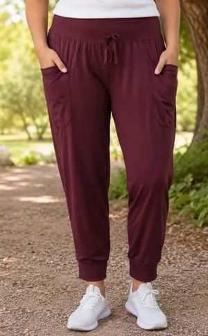 NEW Fabletics Maj Pocket Pant‎ Burgundy Moisture Wicking Athletic Outdoors 1X thumbnail 1