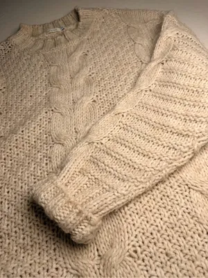 MERSEA Womens OS Chunky Cable Knit Sweater Wool Alpaca Cream Made in Italy thumbnail 8