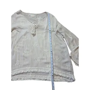Surf Gypsy‎ Floral Embroidery Blush Fringe Crop Blouse Sz Small thumbnail 4