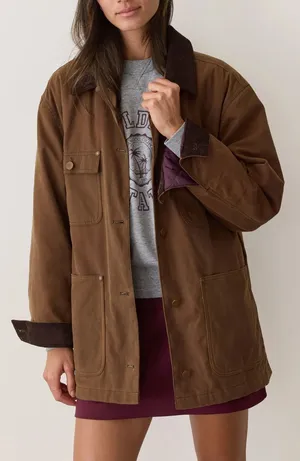 Marine Layer Riley Cotton Barn Jacket in Brown S thumbnail 1