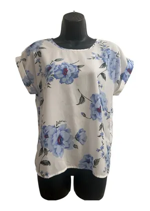 SHEIN Blue Floral Blouse small cap sleeve thumbnail 1