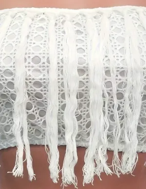 2pcs/Set Fashionable Summer Beach Hollow-Out Sexy Mesh Tassel Sheer Skirt, Women White Skirt For Spring/Summer Elegant thumbnail 3