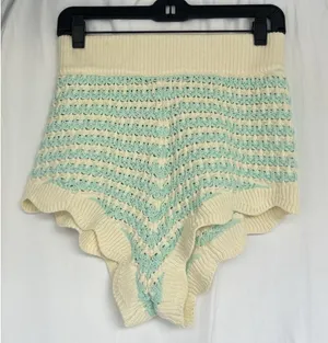 For Love & Lemons Lizzy Stripe Knit Short Mint Scallop Hem Coastal Crochet Boho thumbnail 5