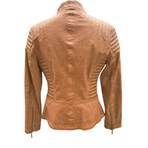 Max Edition‎ NWOT Womens Brown Faux Leather Quilted Moto Jacket Size Medium thumbnail 3
