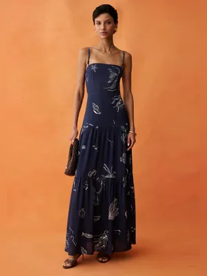 NWT Anaya Zali Linen Maxi Dress size 8 navy blue coastal Few Moda thumbnail 4