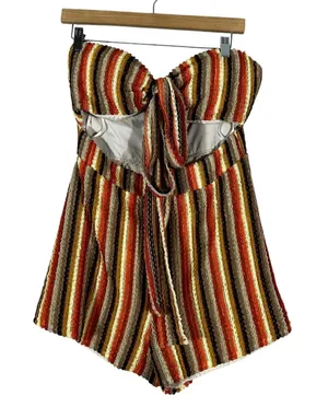The Sang Striped Strapless Cutout Romper Multi Color Boho Tie Front Size M thumbnail 1