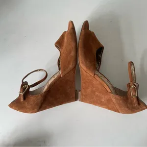 Sam Edelman Raven Open Toe Suede Wedge Tan Brown Size 7.5 thumbnail 6