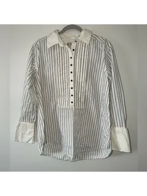 Free People We the Free After Hours Stripe Oversized 1/4 Button Down Top size xs thumbnail 9