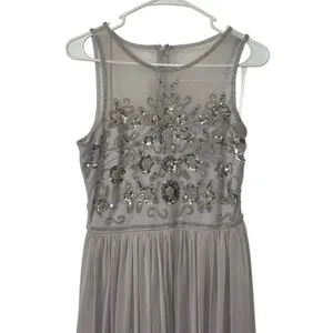ALTAR'D STATE GREY VUSEN BEADED SEQUIN EMBELLISHED MESH MAXI DRESS Size SMALL) thumbnail 5