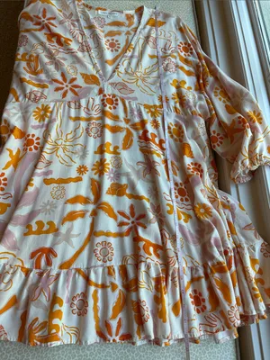 Label of Love Beachy Orange & White Mini Dress or Cover Up size L thumbnail 8