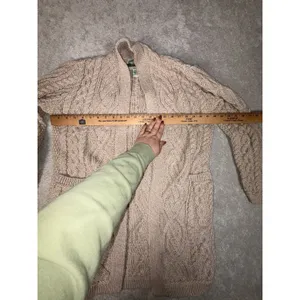 Aran Crafts Ireland Tan Chunky Cable Knit Wool Open Front Cardigan W Pockets‎ Xs thumbnail 6