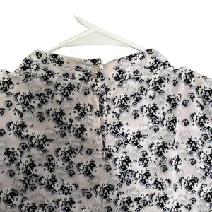 Adrianna Papell white and blue floral high neckline ruched formal business top thumbnail 5