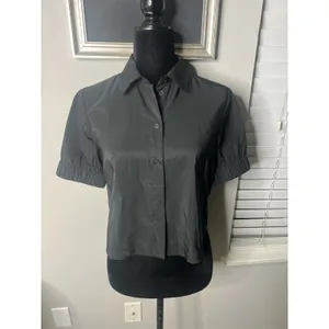 NWT Zara Black Cropped Button Down Top Small thumbnail 2