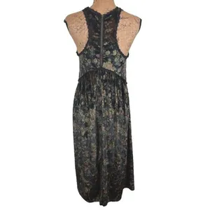 POL Dark Floral Crushed Velvet Racerback Midi Dress Green Whimsigoth Fairy Small thumbnail 4
