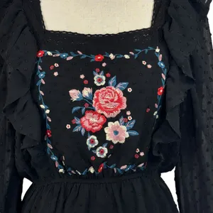 Savanna Jane Large Peplum Top Floral Embroidered Swiss Dot Lined Ruffled Crochet thumbnail 2