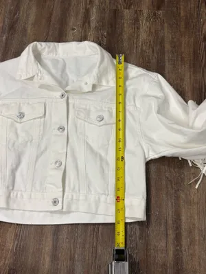White Fringe Medium Buttondown Jean Jacket Festival Western Cowboy Country thumbnail 9