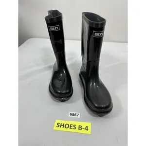 Womans Excellent Condition Knee High Pull On Rain Boots Black Size 9 Round Toe thumbnail 3