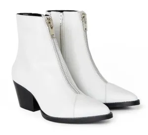 Jeffrey Campbell White Landyn 2 Western Bootie with Front Silver Zip 7.5 thumbnail 1