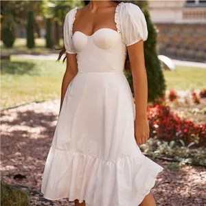 Alamour the‎ Label Katina Poplin Bustier Puff Sleeves Ruffle White Midi Dress thumbnail 2