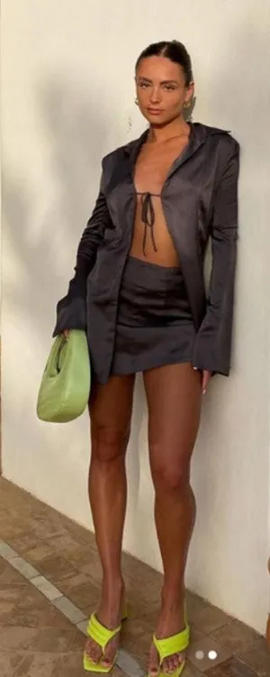 House of CB Alisa Charcoal Satin Blouse XS Chic‎ Gala Romantic Feminine Vacation thumbnail 1