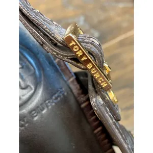TORY BURCH Crocodile Embossed Leather High Heel Sandals Gold Hardware 7M Shoes thumbnail 11