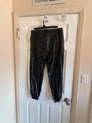 Black Faux Leather Elastic Waist Drawstring Jogger Pants EPI1238-J thumbnail 7