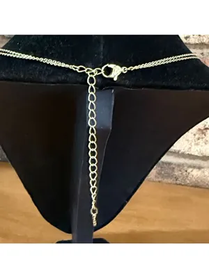 Double strand dainty gold tone necklace with teardrop pendant and rivoli stone thumbnail 4