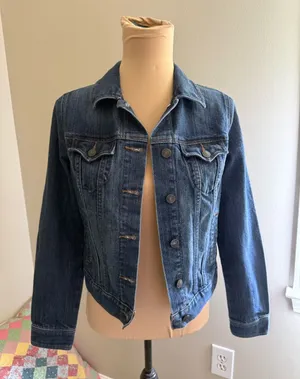 Old Navy Dark Blue Denim Jacket - Classic Trucker Style thumbnail 1