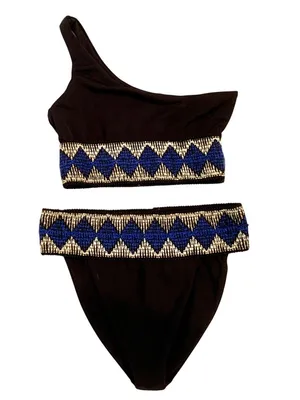 Elysiian One-Shoulder Milos Bikini Black Geometric S/XS Resort Beach Cruise thumbnail 3