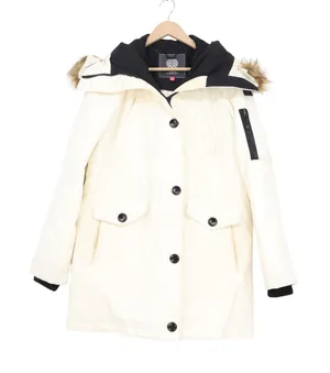 Vince Camuto Womens Ivory Faux Fur Trim Hooded Parka Jacket Coat Size Large thumbnail 1