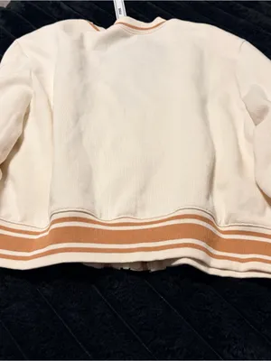 PINK Cream Zip-Up Jacket with Tan Trim thumbnail 7