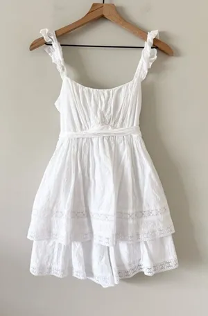 Altar'd State White Eyelet w. Lace Trim Fit & Flare Mini Dress Dress Size M thumbnail 1