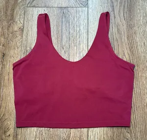 90 Degree by Reflex Women L Burgundy V-Neck Cropped Active Tank Top Built in Bra thumbnail 1
